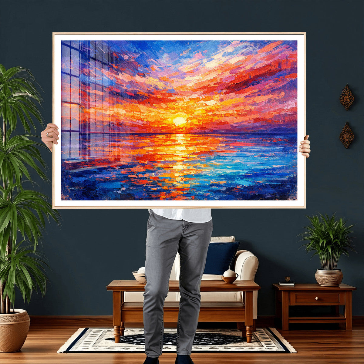 Colorful Knife Ocean Sunset Canvas — Orange Pink Teal