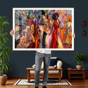 African American Jazz Singer Canvas Art — Red Dress Black
