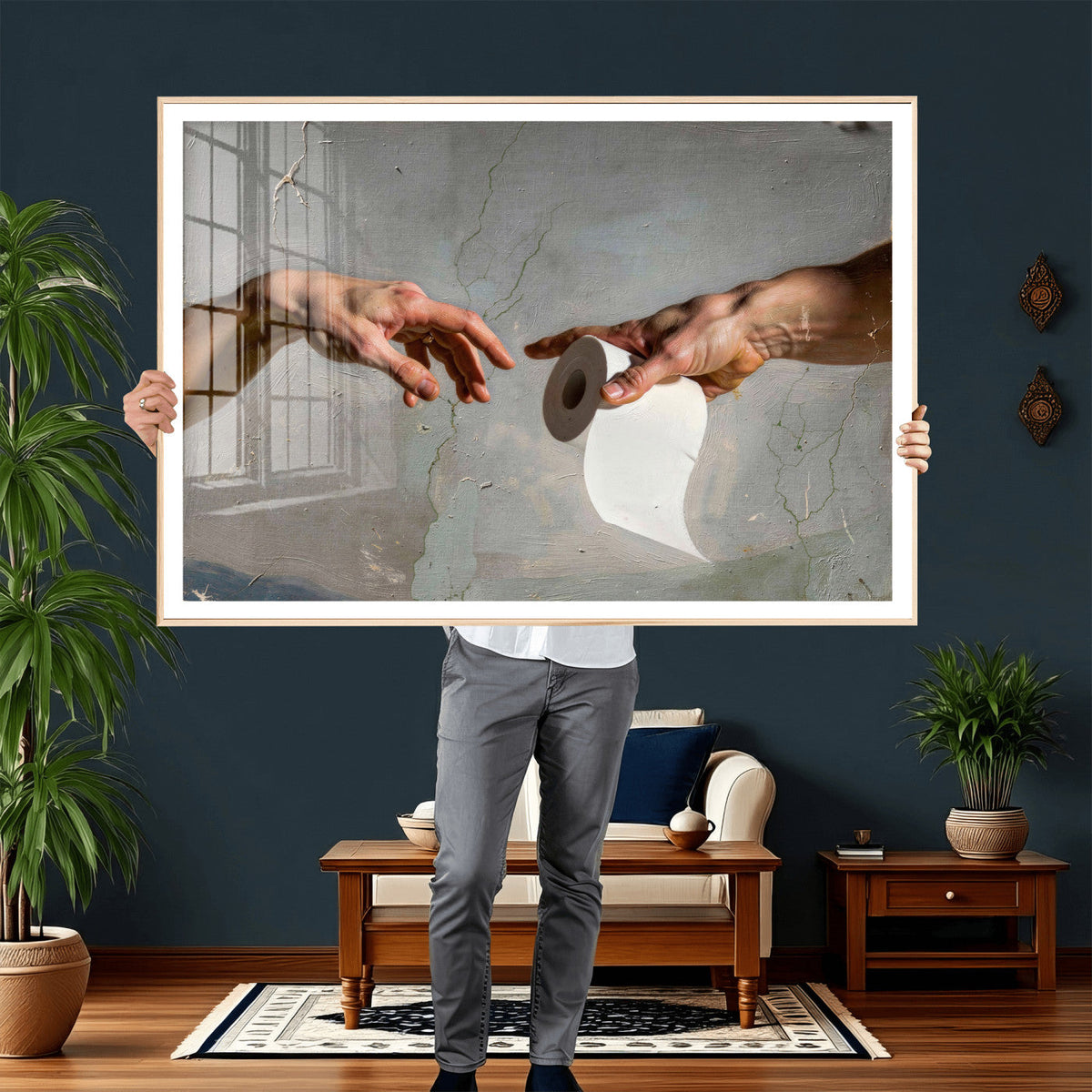 Funny Bathroom Wall Art Canvas, Creation of Toilet Paper