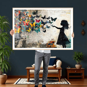 Banksy Butterfly Girl Wall Art Canvas Print, Framed Street