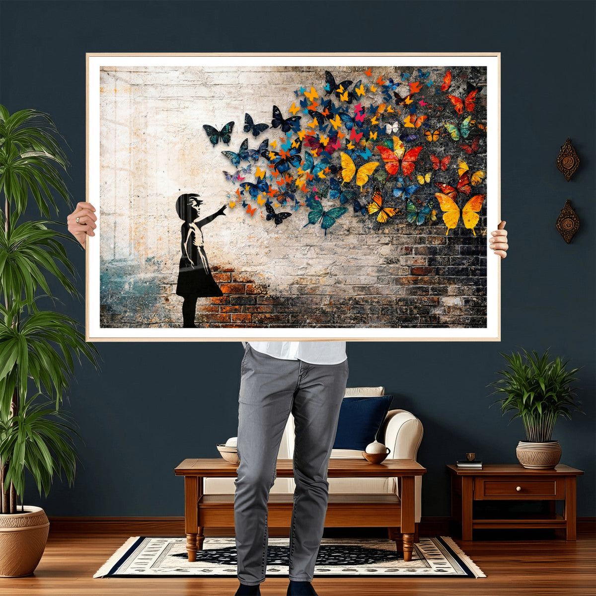 Banksy Graffiti Butterfly Girl Wall Art Canvas Print, Framed