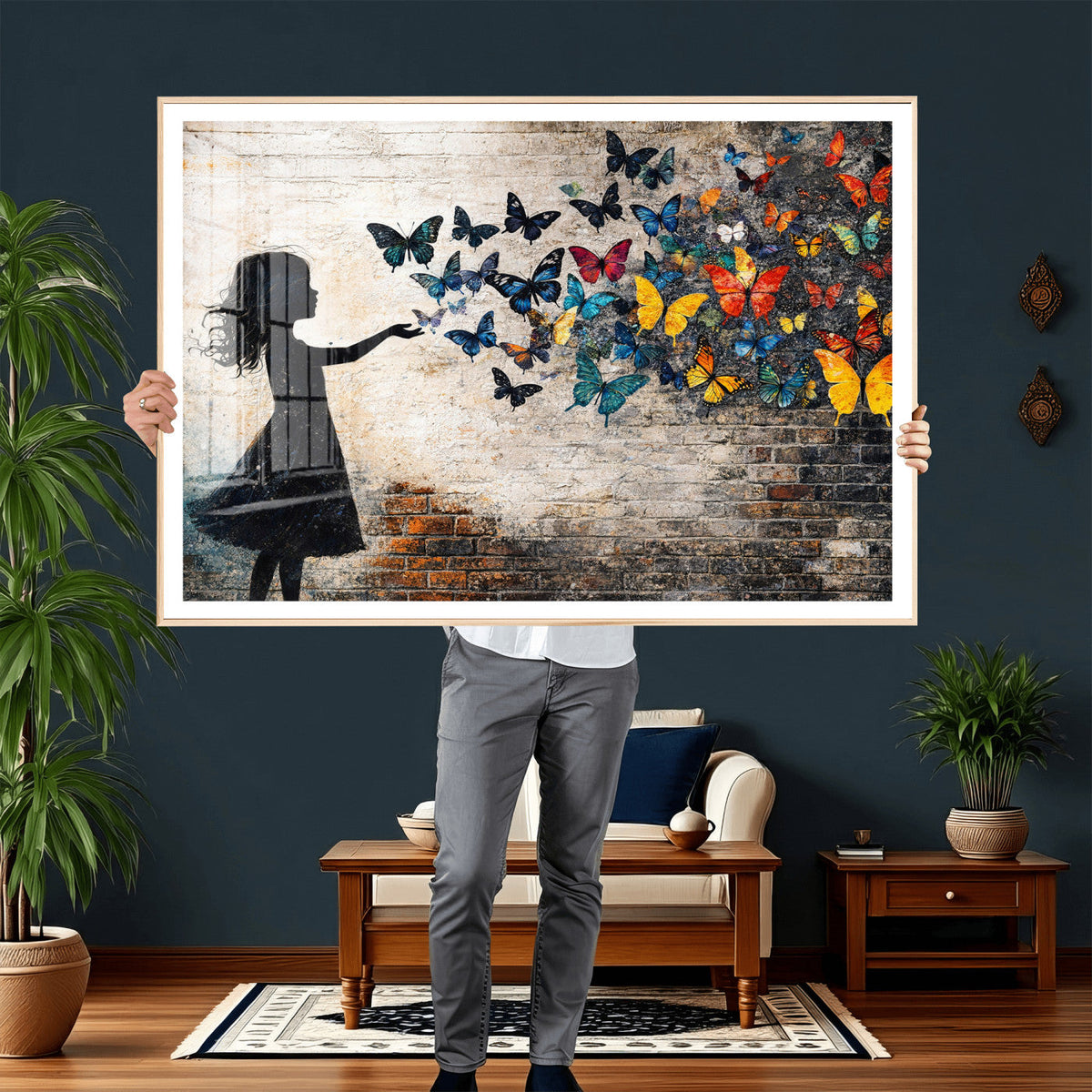 Banksy Butterfly Girl Wall Art Canvas Print, Framed Street