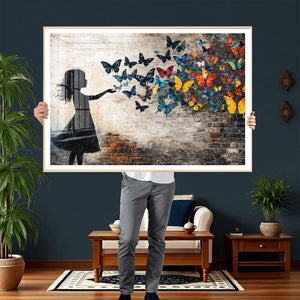 Banksy Butterfly Girl Wall Art Canvas Print, Framed Street
