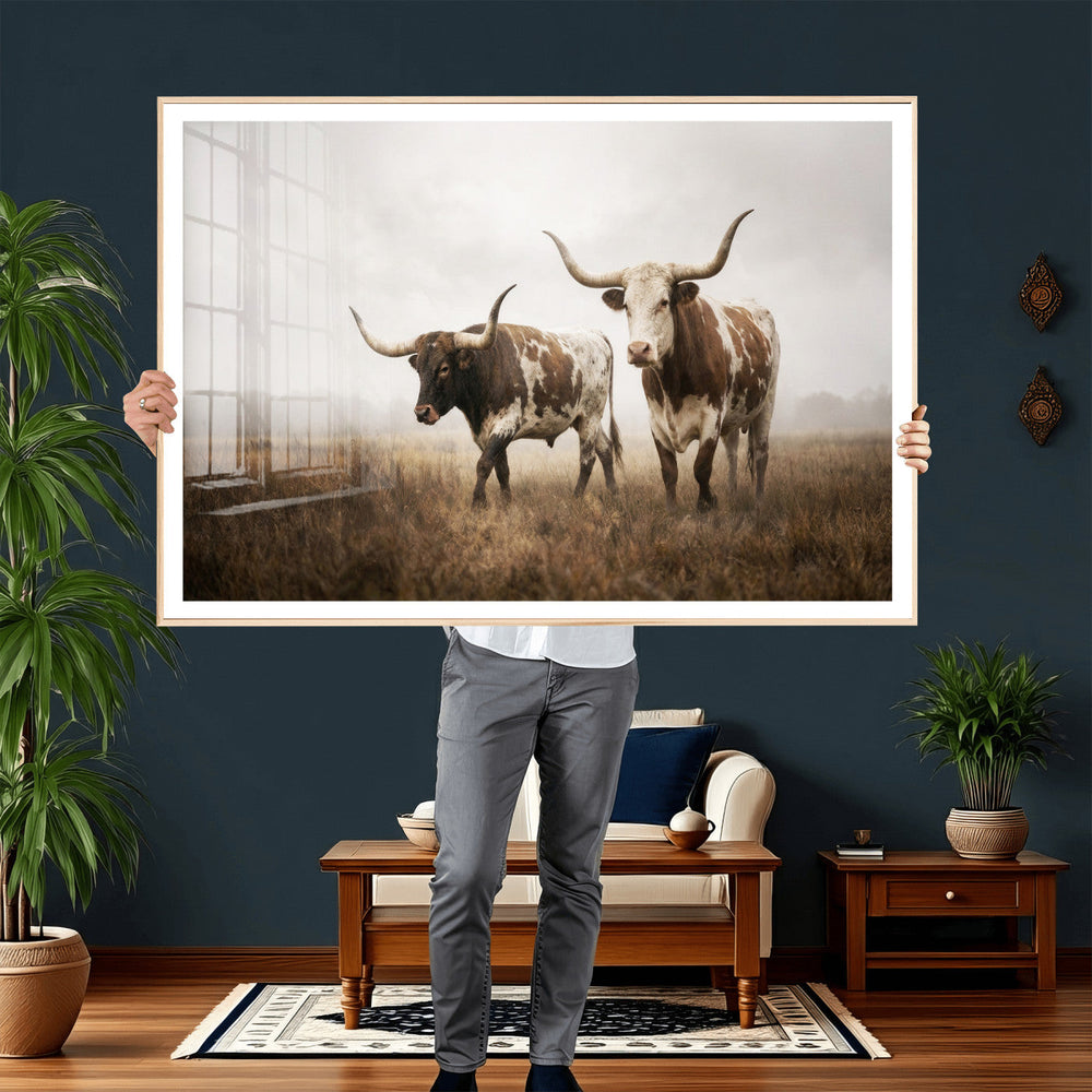 Texas Longhorn Canvas Wall Art Western Bull Desert Moody