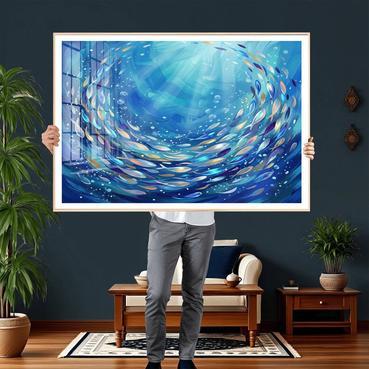 School of Fish Canvas Print | Blue Ocean Underwater Wall Art