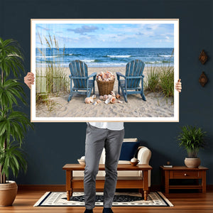 Large Beach Canvas Wall Art Coastal Adirondack Chairs Ocean