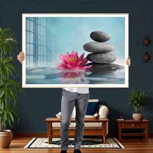 Zen Canvas Wall Art Lotus Flower Stacked Stones Teal Spa