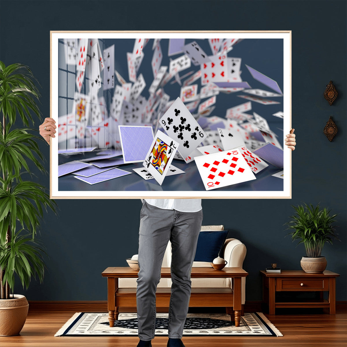 Playing Cards Canvas Wall Art | Casino Game Room Decor,