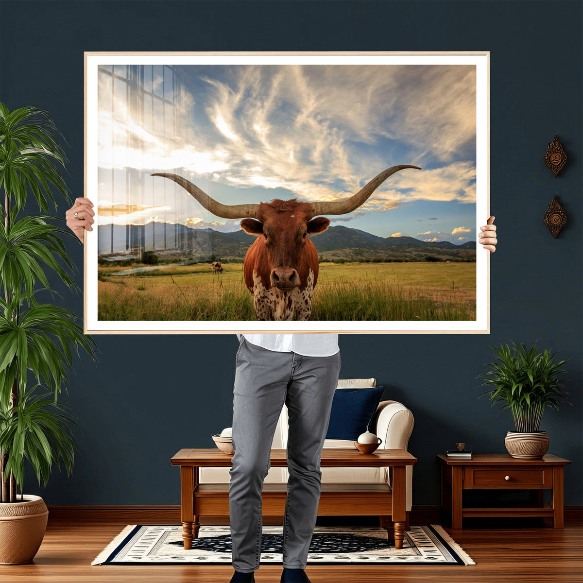 Texas Longhorn Canvas Wall Art – Majestic Triptych Animal