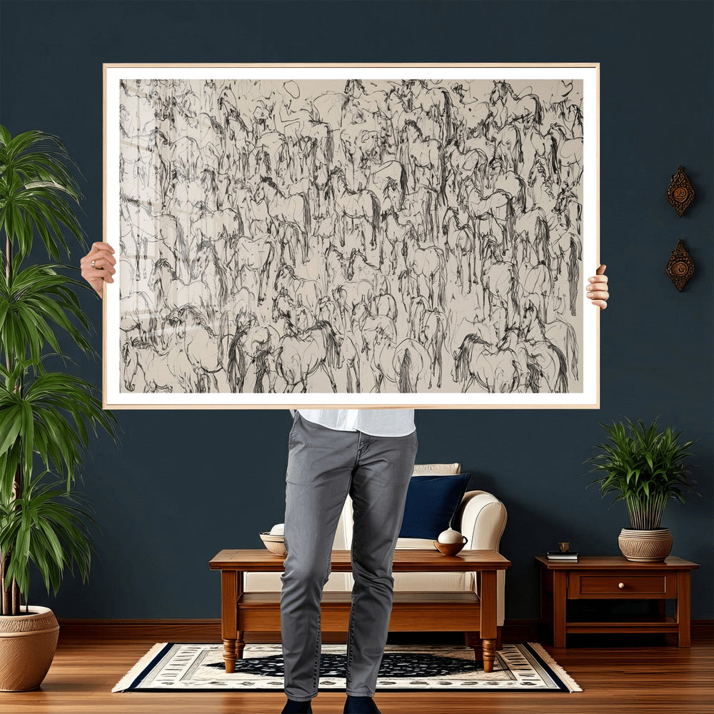 Abstract Horse Sketch Wall Art | Ready to Hang and Framed |