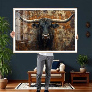 Longhorn Texas Cow Bull Wall Art | Rustic Farmhouse Canvas