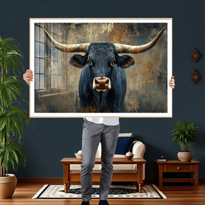 Texas Western Wall Art Canvas Print - Abstract Cow Longhorn
