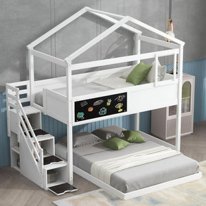 House Style Bunk Bed With Storage Staircase And board