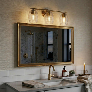 Luster - 3 Lights Vanity With Clear For Bathrooms Above Mirror Wall Lamp Satin - Clear / Gold