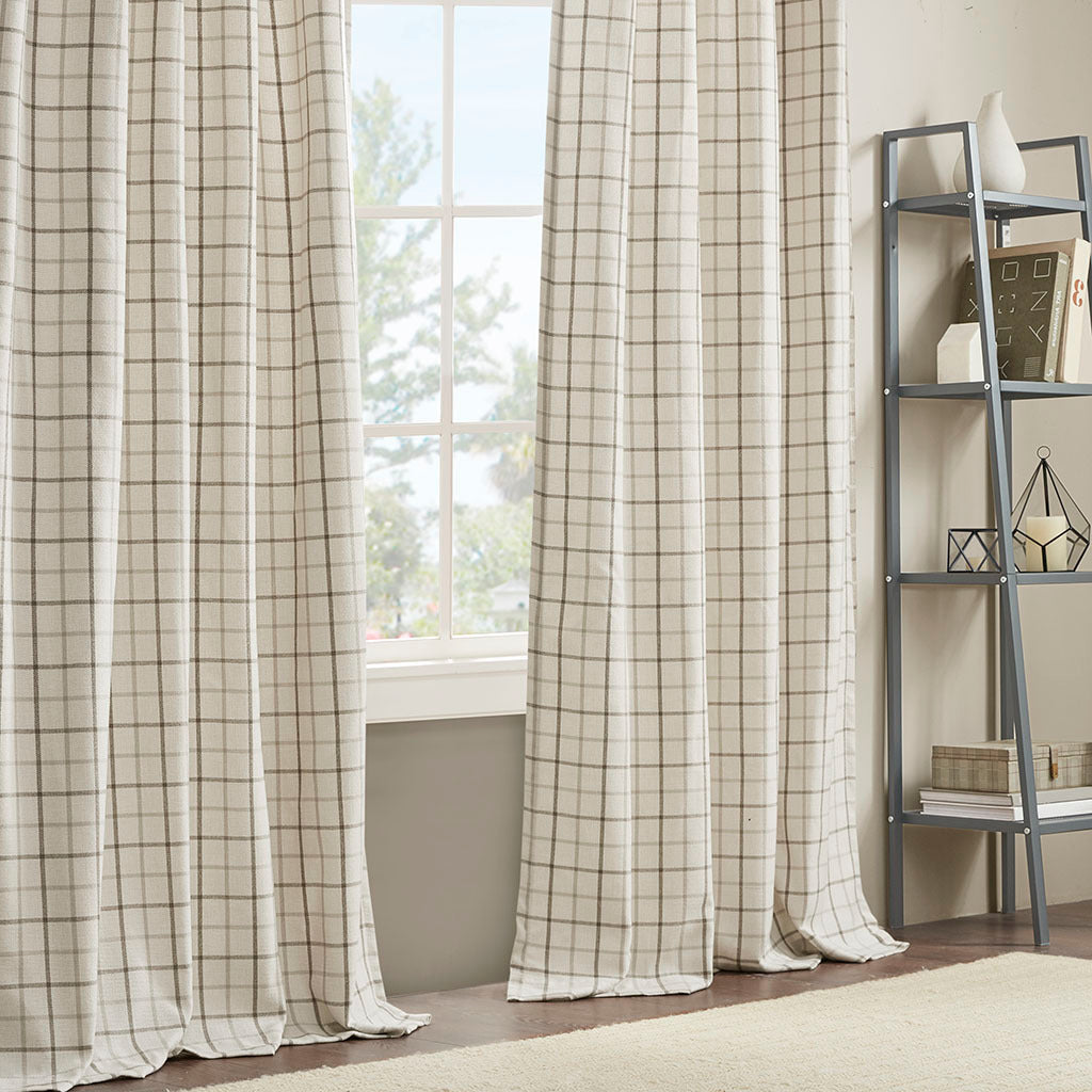 Plaid rod pocket and back tab curtain panel with fleece lining