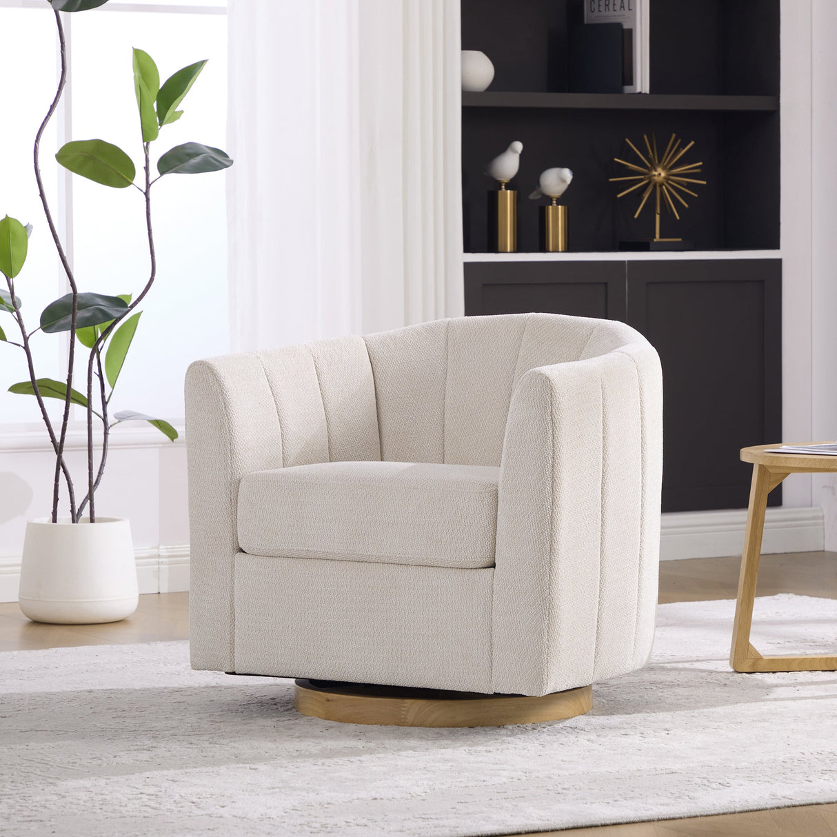 Upholstered Chenille Swivel Barrel Chair