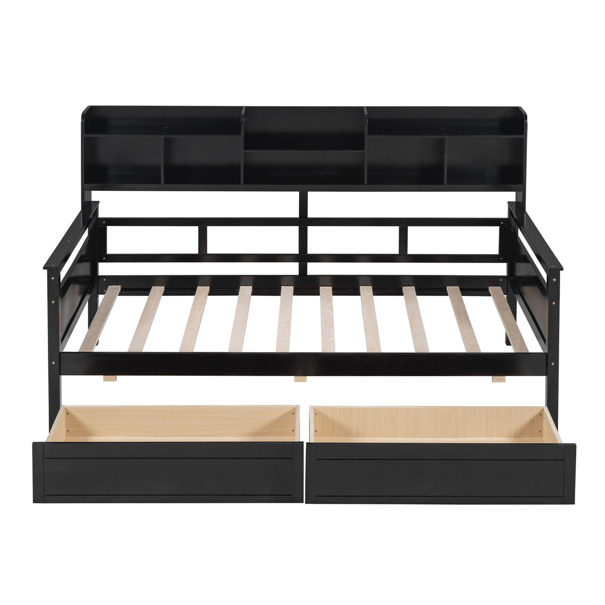 Daybed, Slat Support, With Bedside Shelves And 2 Drawers