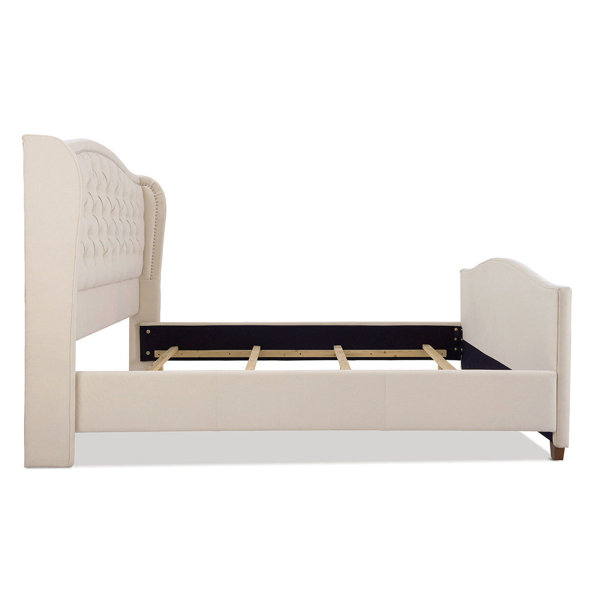 Marcella Upholstered Shelter Headboard Bed Set, King, Sky Neutral Beige Polyester