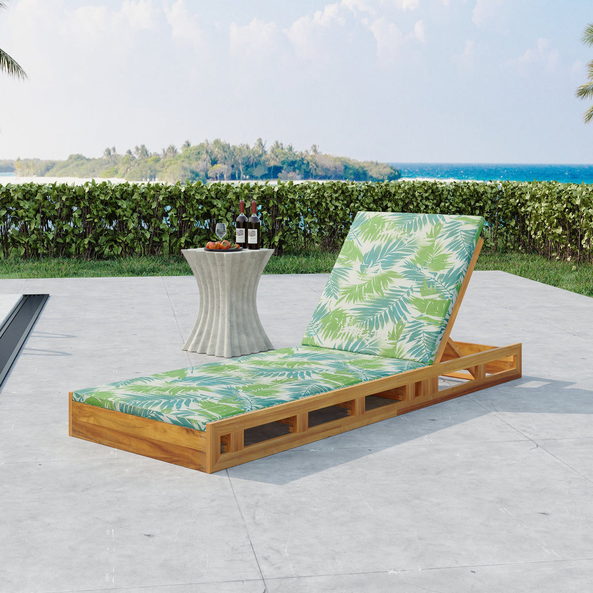 Lounge Chaise Set, Acacia Wood with Water-Resistant Lounge Cushions
