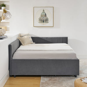 Full Size Upholstered Tufted Bed Frame with Two Drawers