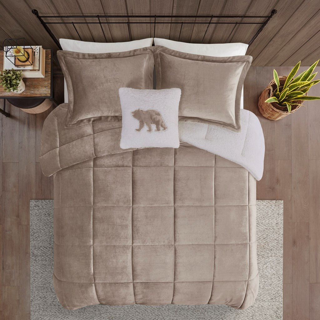 Full/Queen Plush to Sherpa Down Alternative Comforter Set