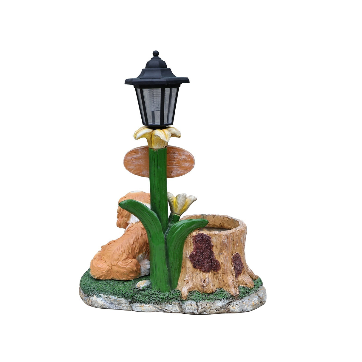 Sitting Dog Solar Lantern Planter Statue