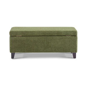Storage Ottoman with Flip-Top Lid, Easy Assembly, Boucle Fabric & Rubber Wood Legs