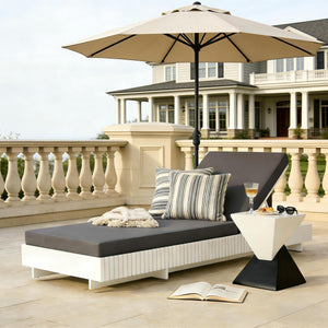 White Acacia Solid Wood Outdoor Chaise Lounge with Dark Grey Cushion