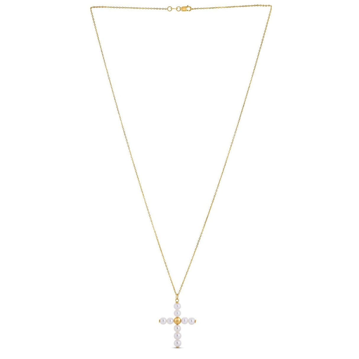 14k Yellow Gold Pearl Cross Pendant
