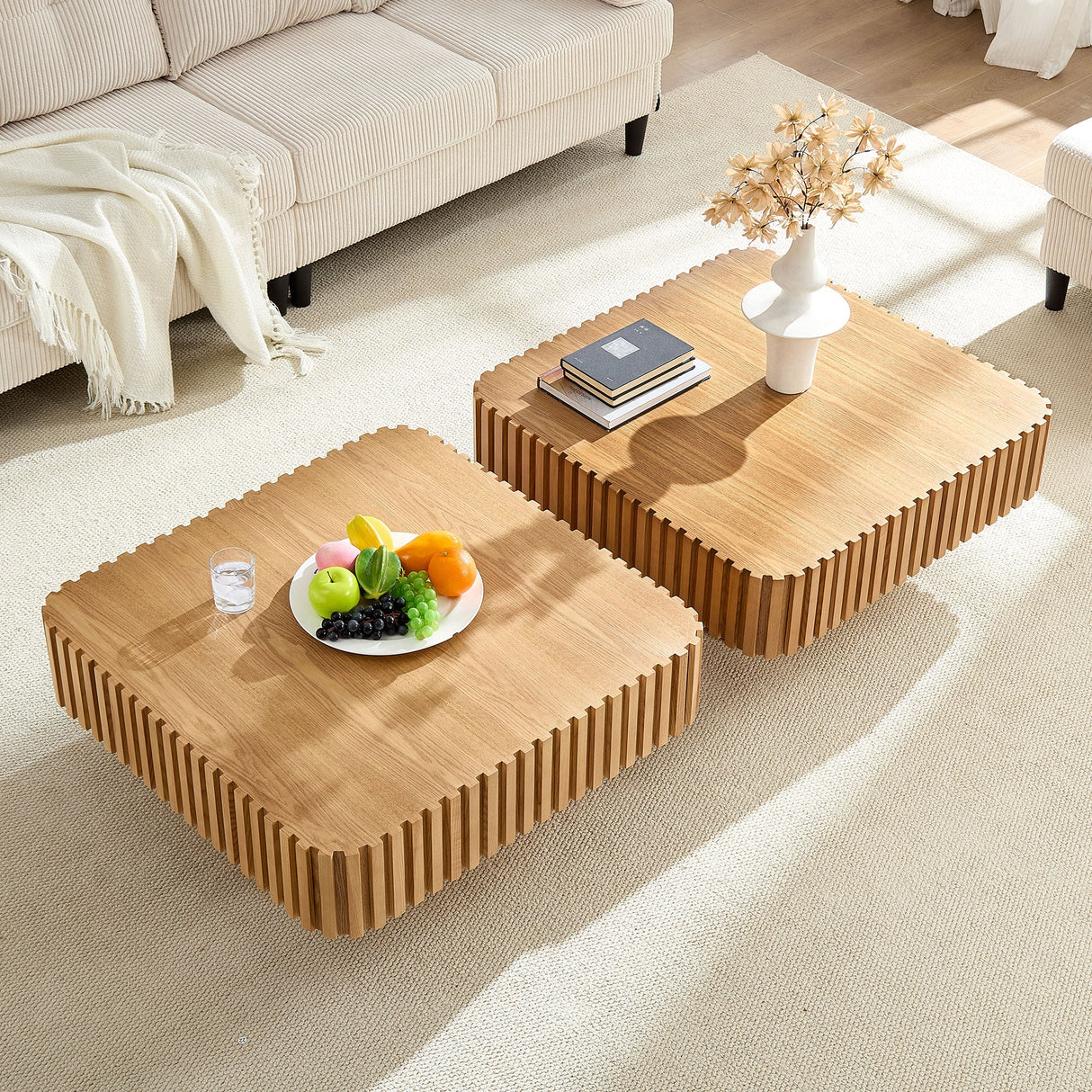 2PCS Set 31.5 Inch Modern Handcraft Drum Coffee Table