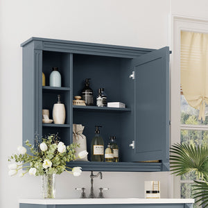 Wall Mounted Bathroom Storage Cabinet with Mirror - Blue, White, or Dark Gray