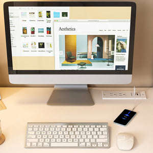 White Computer Desk with 4-in-1 Socket and Storage Options