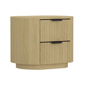 Oak Nightstand with 2 Drawers – Ribbed Texture
