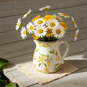 Distressed White Ceramic Pitcher Vase