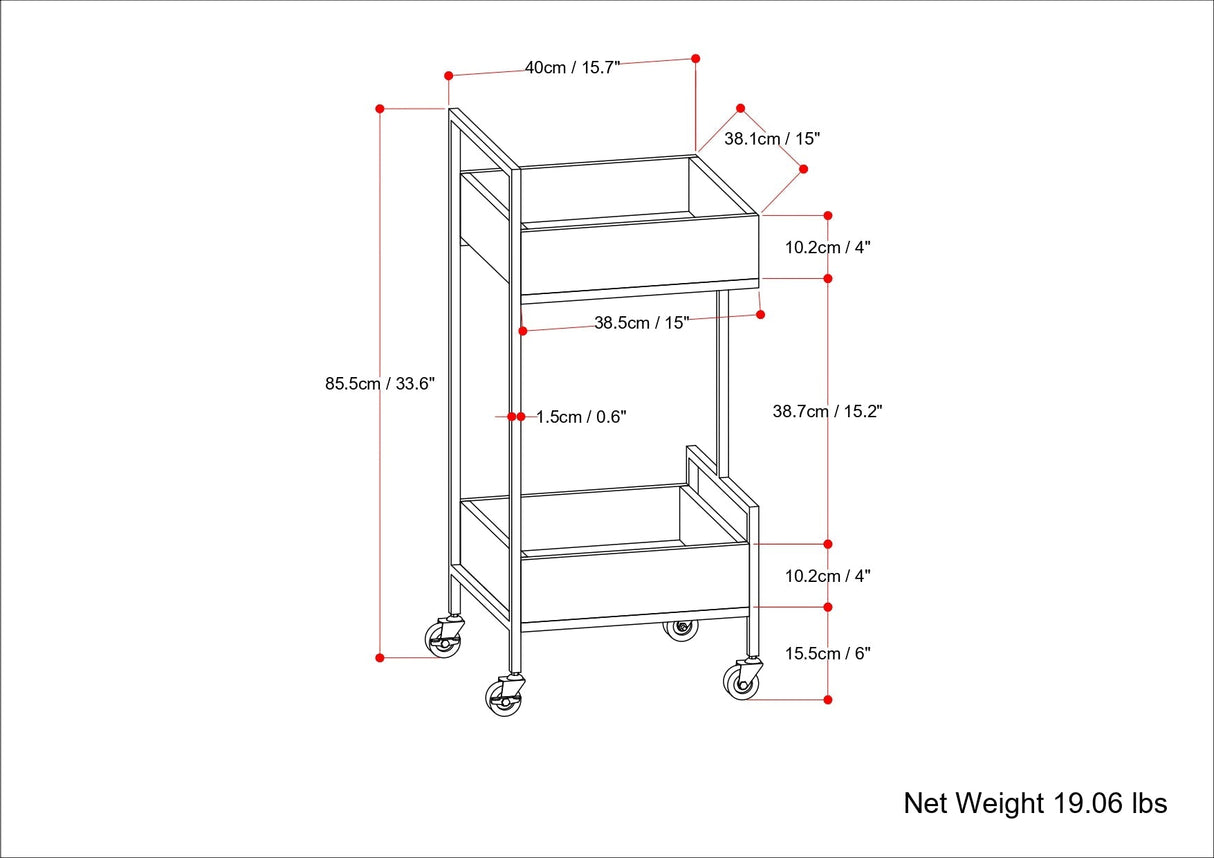 16" Bar Cart with Bottom Shelf and Locking Casters - Bar Carts