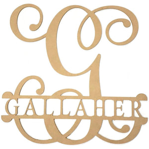 16" Unpainted MDF Vine Monogram Split Letter