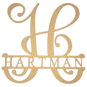 16" Unpainted MDF Vine Monogram Split Letter