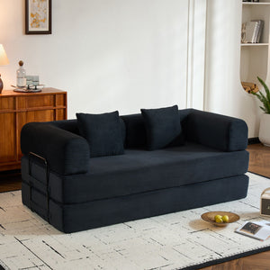 Convertible Sleeper Sofa Bed with Fixed Shape Frame and Cylindrical Pillow - Fabric