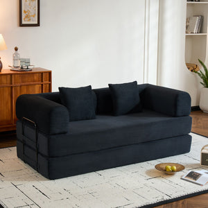 Convertible Sleeper Sofa Bed With Cylindrical Pillow, With Fixed Shape Frame