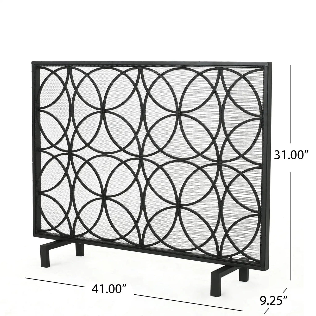 Thayer Single Panel Iron Fireplace Screen With Geometric Design