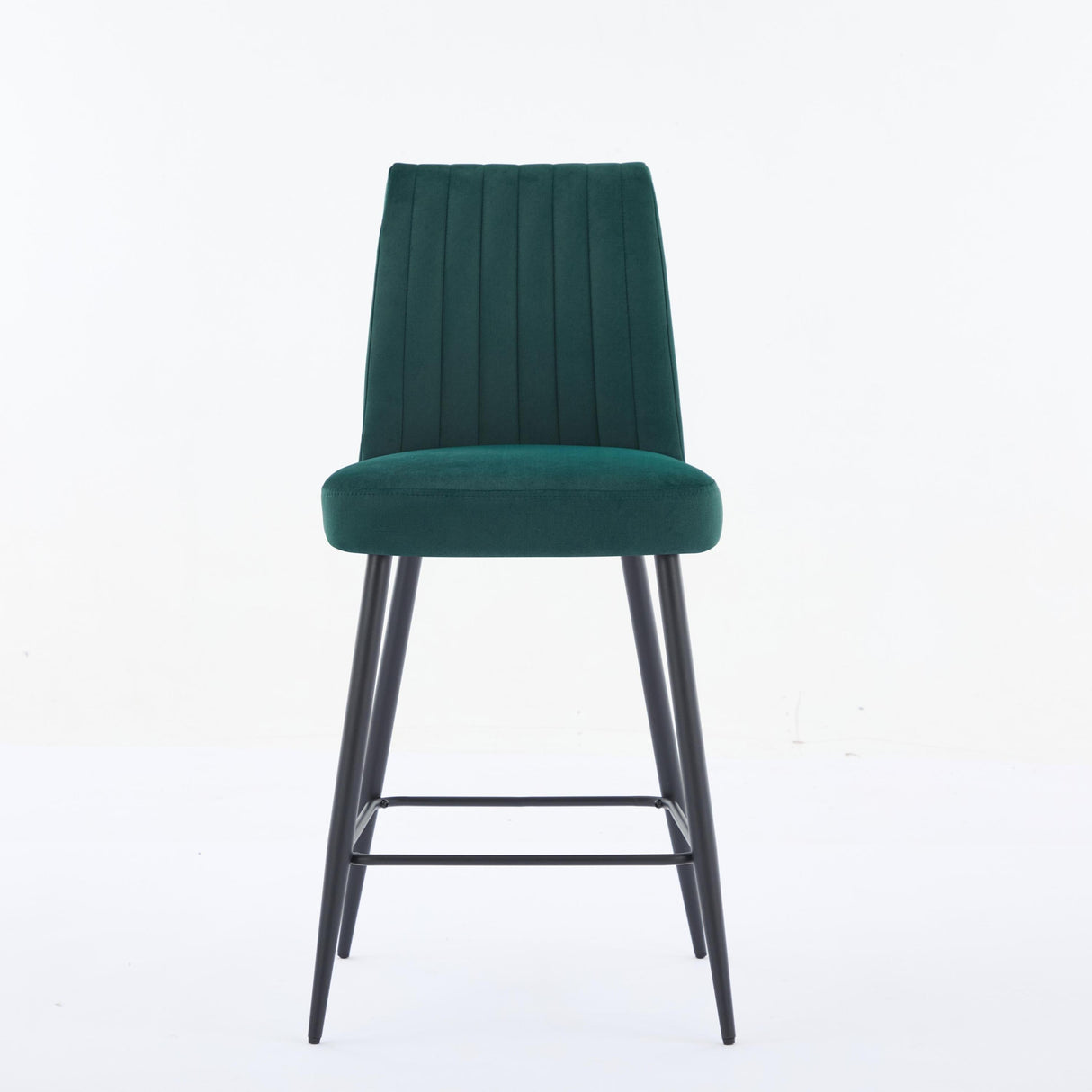 Adjustable Iron Feet Velvet Green Bar Chairs Set of 2