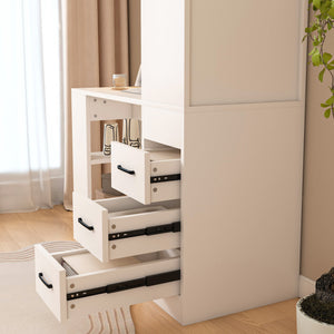 White Computer Desk with 4-in-1 Socket and Storage Options