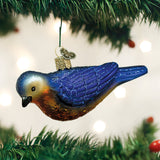 Hanging Western Bluebird Blown Glass Ornament
