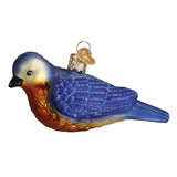 Hanging Western Bluebird Blown Glass Ornament