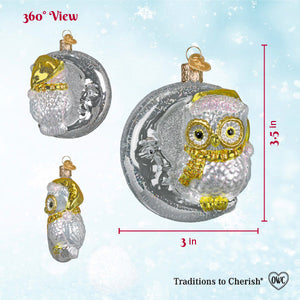 Sterling Snow Owl On Moon Ornament