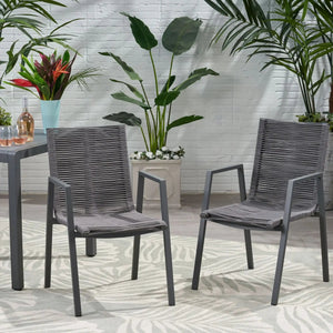 Outdoor Modern Aluminum Dining Chair Set With Rope Sea (Set of 2)