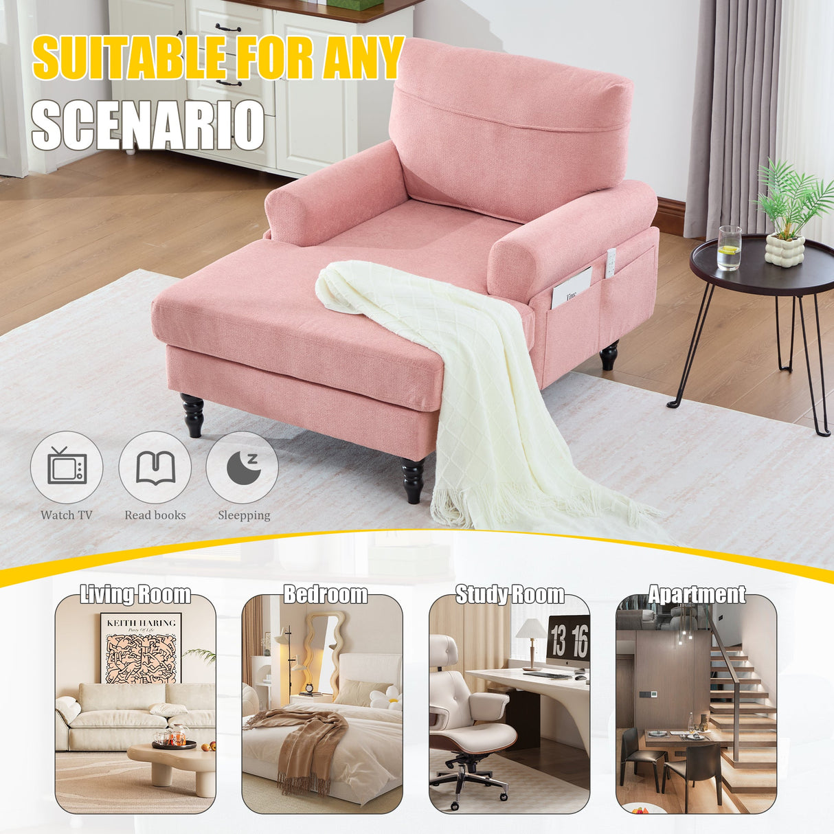 Modern Minimalist Chenille Fabric Chaise Lounge Recliner