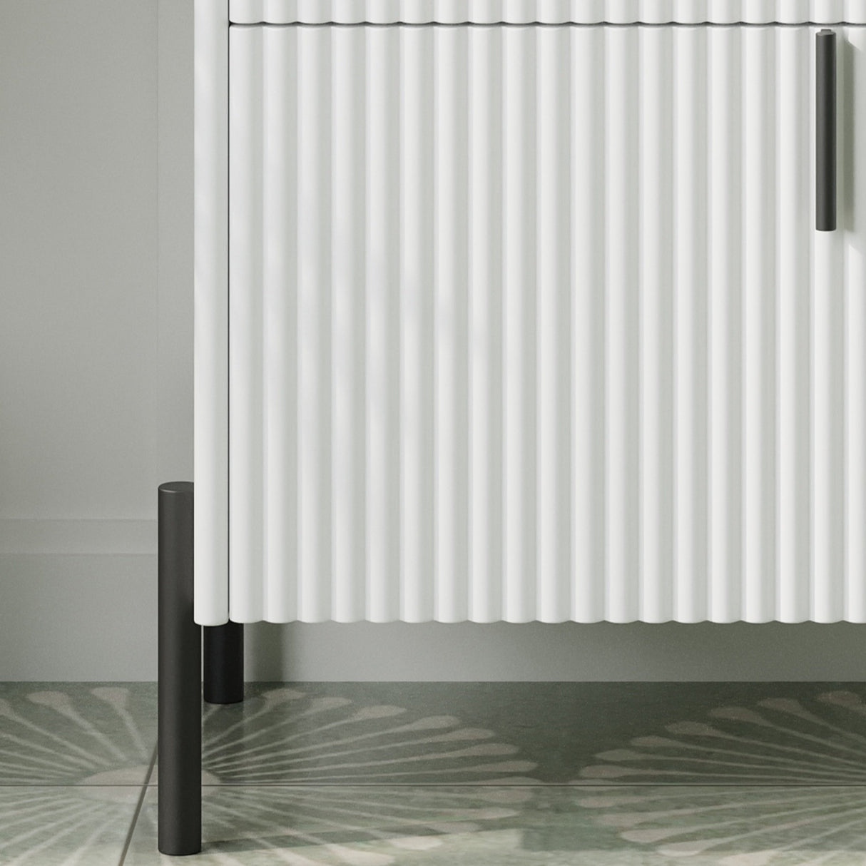 White Fluted Bathroom Vanity with Ceramic Sink and Soft Close Drawers