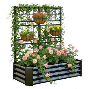 4x2x1FT Galvanized Raised Garden Bed with Arch Trellis