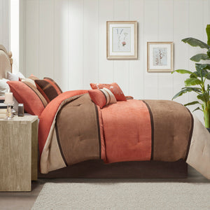 7 Piece Faux Suede Comforter Set Coral Queen